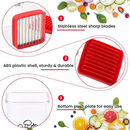 2Pcs Stainless Steel Cup Fruit Slicer – Egg, Strawberry & Banana Cutter with Detachable Push Plate Brushes | Vegetable Salad Prep Tool for Kitchen, Fast Effortless Slicing