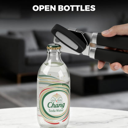 Easy Turn Smooth Edge Manual Can Opener, Hand Held Kitchen Gadget for Arthritis and Weak Hands, Effortless Rust-Proof Stainless Steel with Built-in Bottle Opener