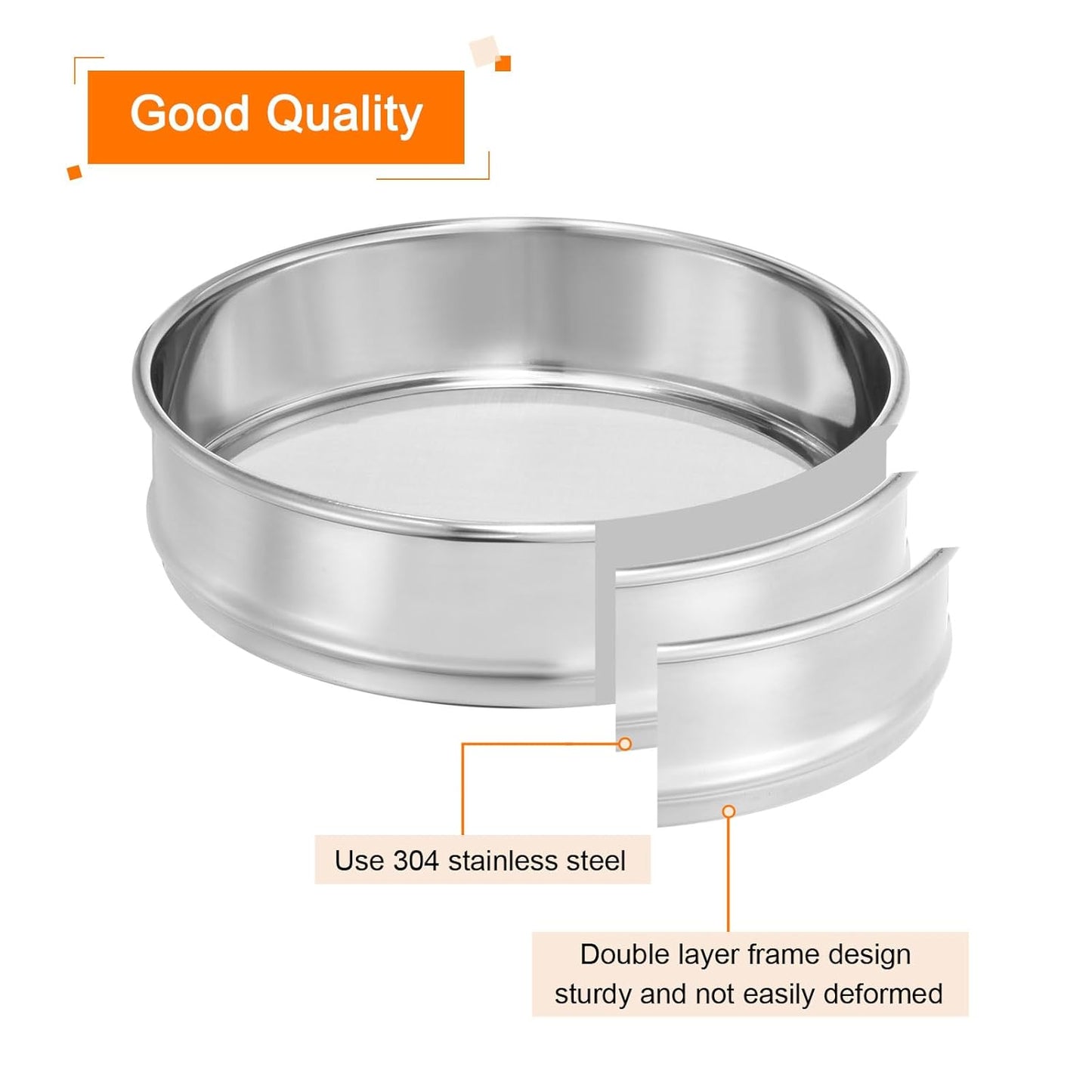 PATIKIL 40 Mesh Lab Sieve, 8" Diameter Test Sieve 304 Stainless Steel Wire Cloth (0.45mm) for Industrial Laboratory - Colors A
