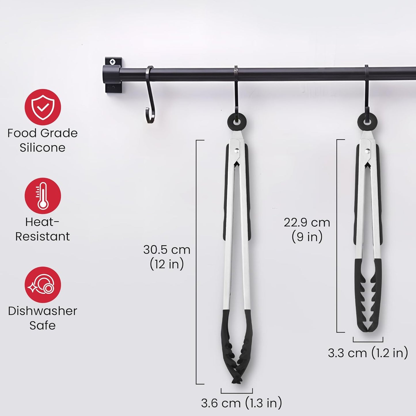 2 PCS Pasta Tong Spaghetti Tongs, 9-Inch & 12-Inch Heat Resistant Silicone Pasta Tongs Spaghetti Server With Teeth Silicone Tong for Serving Food, Cooking, Salad, Spaghetti Noodle, Non-stick (Red)