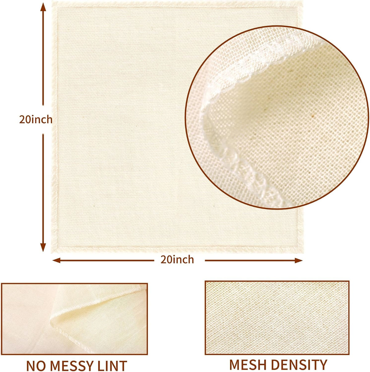 Cheese Cloths 20x20 Inch Cotton Unbleached for Straining