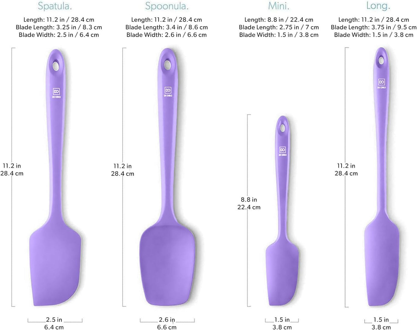DI ORO Silicone Spatula Set - Rubber Kitchen Spatulas for Baking, Cooking, & Mixing - 600°F Heat-Resistant & BPA Free Silicone Scraper Spatulas for Nonstick Cookware - Dishwasher Safe (4pc, Black)