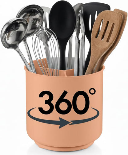 Cooler Kitchen Jumbo Extra Large Sturdy Rotating Black Utensil Holder Caddy with No-Tip Weighted Base, and Gripped Insert - Rust Proof and Dishwasher Safe Kitchen Utensils Holder