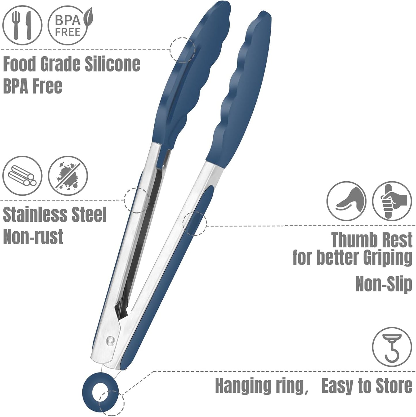 Hotec Silicone Kitchen Tongs for Cooking 9-Inch Serving Tongs with Silicone Tips, Set of 3 (Gradient Blue)