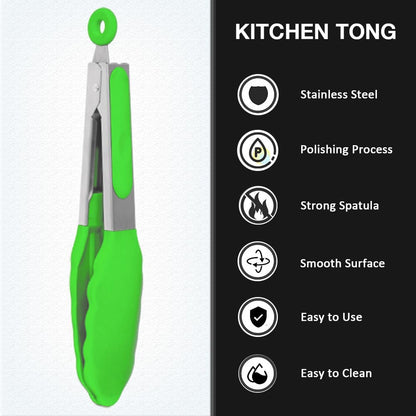 Mini Silicone Serving Tongs Set of 3, Small Kitchen Tongs (7 inch) with Silicone Tips and Stainless Steel Handle, Cooking Tongs for Salads, Pasta, Steaks, Vegetables