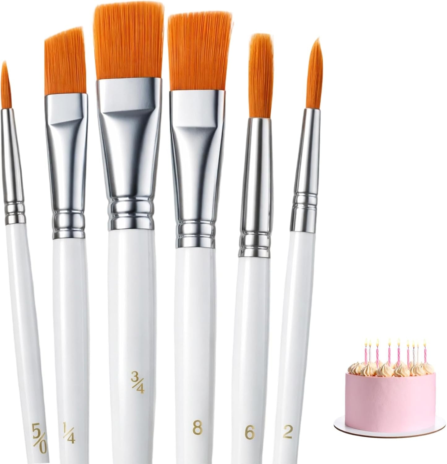6PCS Cake Painting Brushes Set, Food Baking Painting Brush Cake Decoration Tools Soft Cakes Decorating Brushes for Pastry Cookie Cakes Fondant Decoration (White)