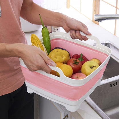 2.4 Gal(9L) Collapsible Dish Basin with Drain Plug, Space Saving Outdoor Multiuse Foldable Sink Tub, Dishpan, Kitchen Storage Tray for Camping, Vegetable Washing, RV (Gray)