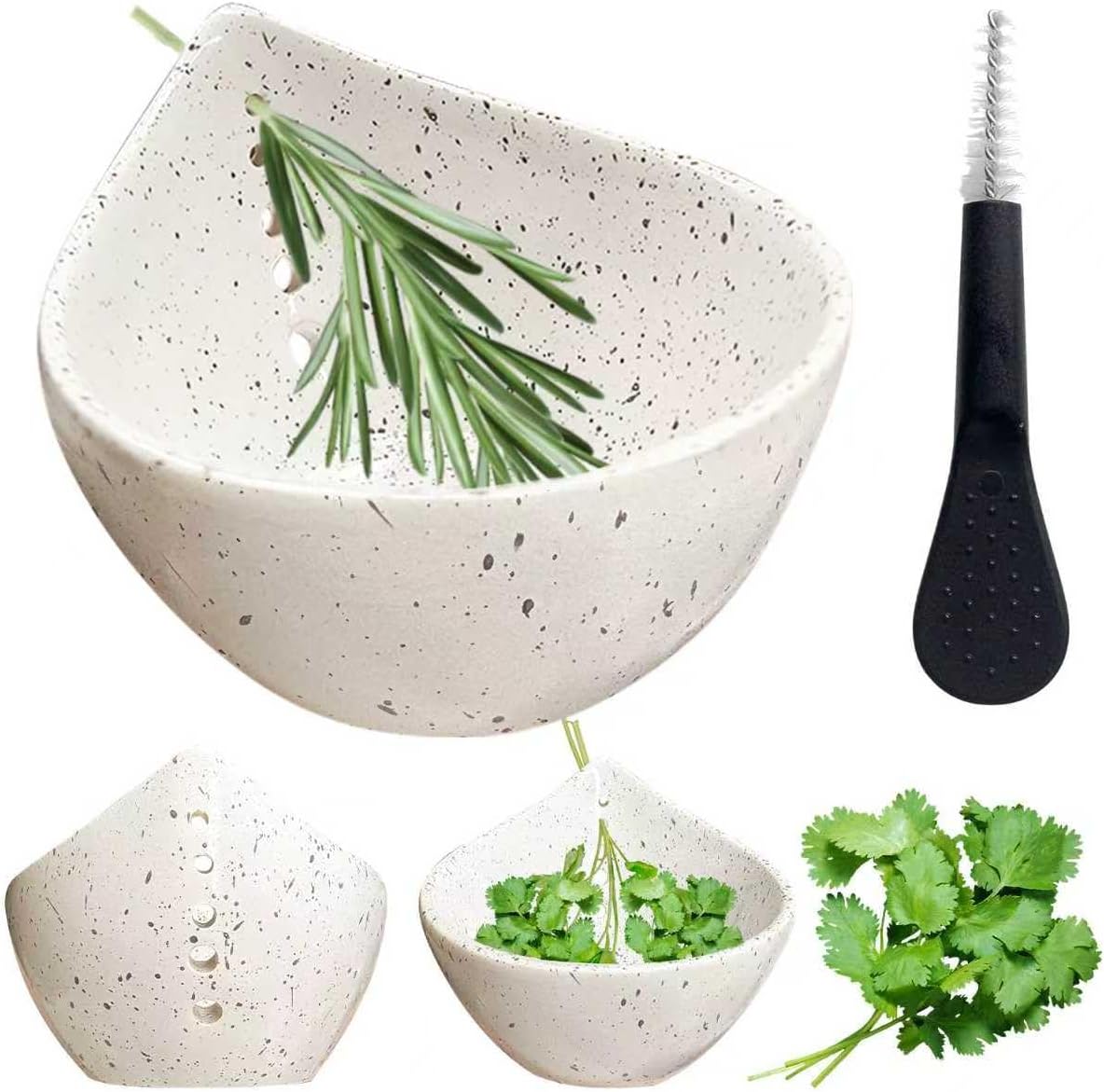 TASOMUTY Herb Stripper Bowl,2026 New Herb Stripper Bowl Ceramic,Kitchen Tools for Stripping Herbs,Comes with a Small Brush. (White)
