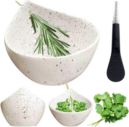 TASOMUTY Herb Stripper Bowl,2026 New Herb Stripper Bowl Ceramic,Kitchen Tools for Stripping Herbs,Comes with a Small Brush. (White)