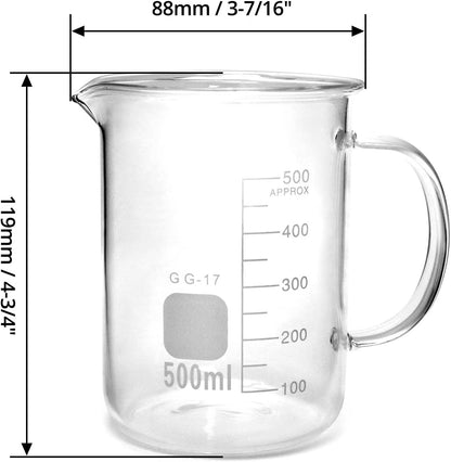 QWORK 500ml Beaker Mug with Handle, Borosilicate Glass Measuring Cup