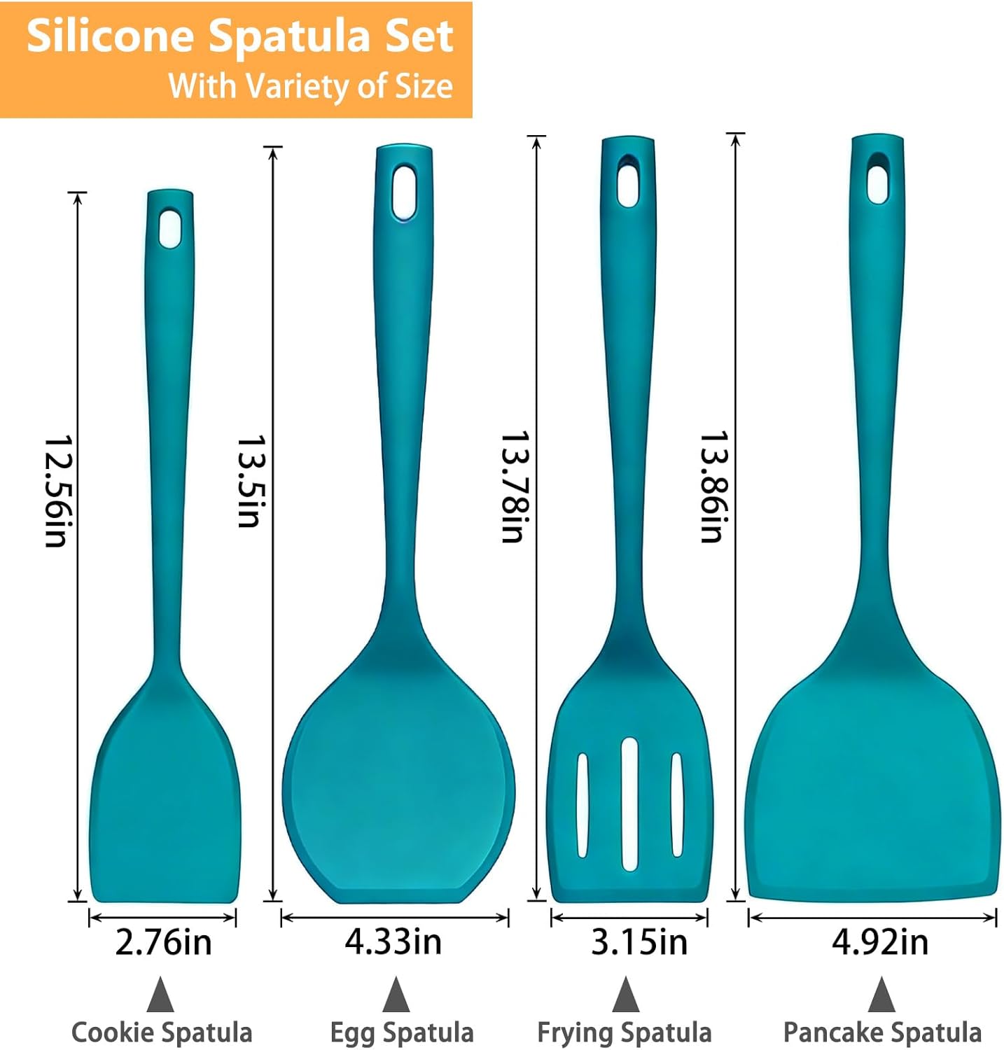 Silicone Spatula Turner Set, 600°F High Heat Resistant Spatulas for Cooking, BPA Free, Large Flexible Kitchen Utensils Flipping Eggs, Pancakes, Fish, Burgers, Dishwasher Safe (4 Pack, Black)