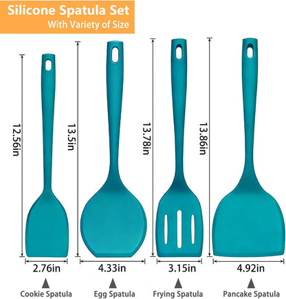 Silicone Spatula Turner Set, 600°F High Heat Resistant Spatulas for Cooking, BPA Free, Large Flexible Kitchen Utensils Flipping Eggs, Pancakes, Fish, Burgers, Dishwasher Safe (4 Pack, Black)