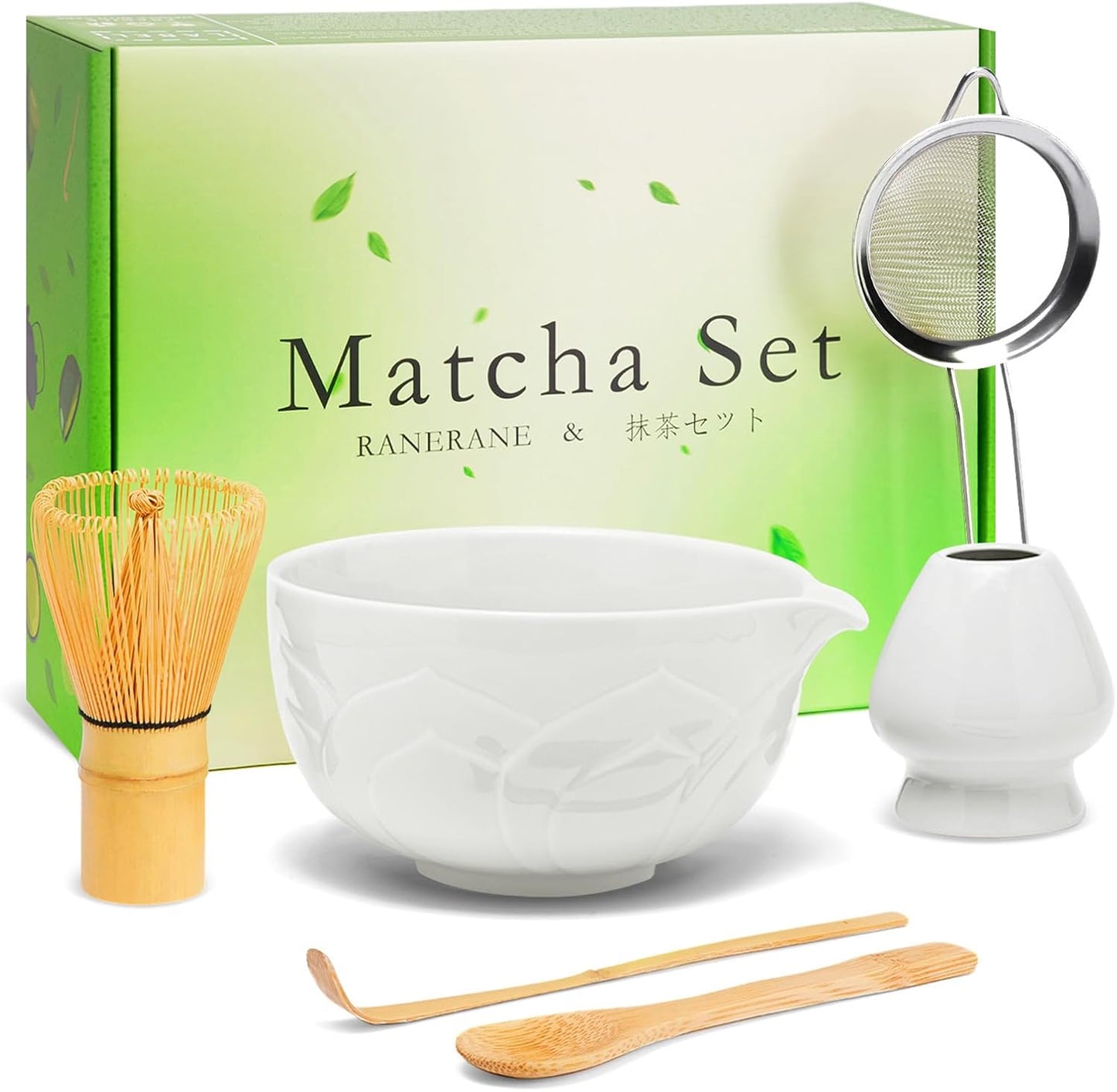 Matcha Whisk Set, Sakura Blue Ceramic Matcha Set Includes Matcha Bowl, Matcha Whisk (Chasen) and Holder, Sifter, Bamboo Scoop & Spoon - 6 Pcs Matcha Kit for Matcha Lovers