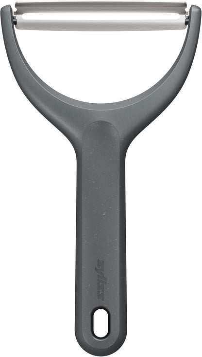 Zyliss Swivel Peeler – Ultra-Sharp Stainless Steel Blade for Potatoes, Carrots & Soft Fruits – Ergonomic Wheatstraw Grip – Built-in Eye Cutter & Safety Cover – Dishwasher Safe – Vegetable Peeler