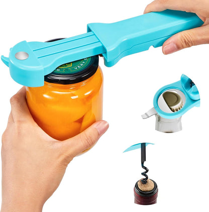 7 in 1 Jar Opener Bottle Opener and Wine Opener for Seniors with Arthritis, Weak Hands, Multi Retractable Magnetic Can Opener, Original Kitchen Lid Opener Tool (Black)