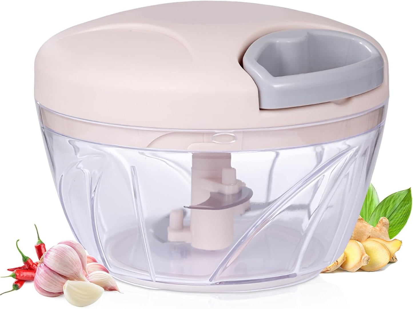Vegetable Chopper Manual Hand Pull String Onion and Garlic Mincer Chopper 500ml Small Fruit and Veggie Cutter Portable for Ginger Chili Pepper Meat Salad - Pink