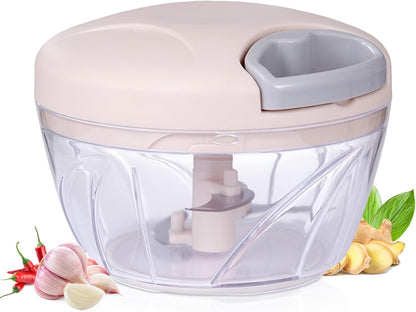 Vegetable Chopper Manual Hand Pull String Onion and Garlic Mincer Chopper 500ml Small Fruit and Veggie Cutter Portable for Ginger Chili Pepper Meat Salad - Pink