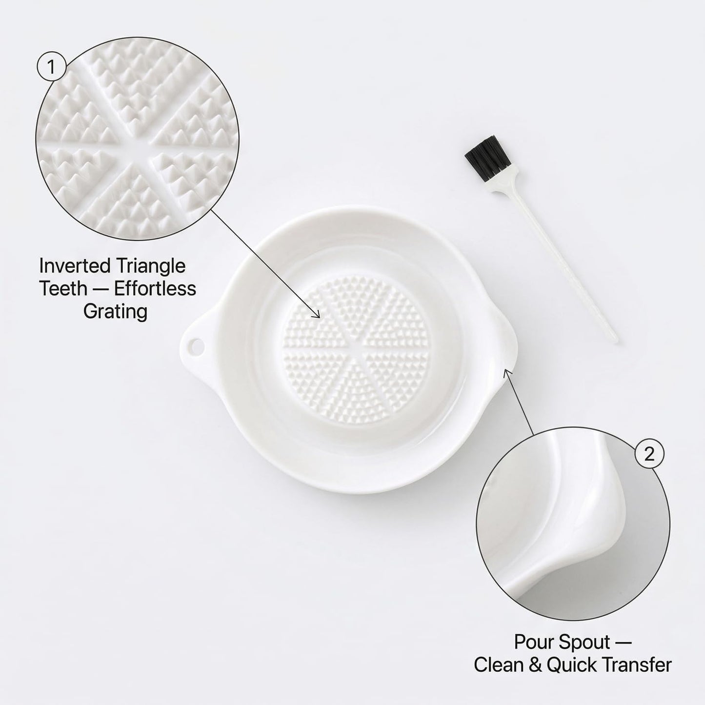 Ceramic Garlic Grater Plate, Ginger Grinder & Garlic Mincer with Raised Teeth, Multi-Function Manual Grater, Vegetables, Fruit & Spices, White (Round)