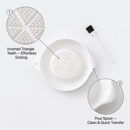 Ceramic Garlic Grater Plate, Ginger Grinder & Garlic Mincer with Raised Teeth, Multi-Function Manual Grater, Vegetables, Fruit & Spices, White (Round)
