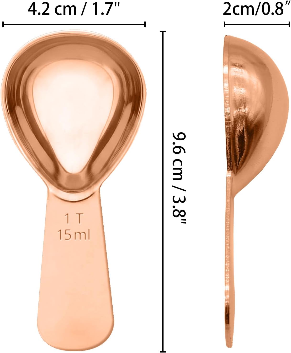 2PCS Coffee Scoop: 1 Tbsp (1/16 Cup / 0.5 Oz / 15Ml) Measuring Spoons Stainless Steel Rose Gold Set for Ground Coffee Protein Powder & Spices Short Handle Fits into Canisters