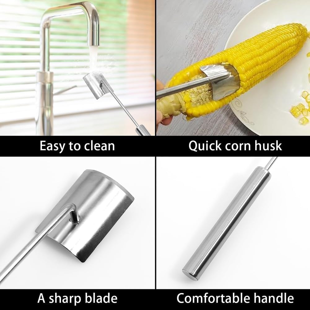 Corn Peeler Stainless Steel Corn Cob Stripping Tool Long Handle Corn on the Cob Remover Corn Thresher from the Cob Removes Corn Kernels from Corn Cobs In Seconds, Kitchen Gadget, Fast and Safe