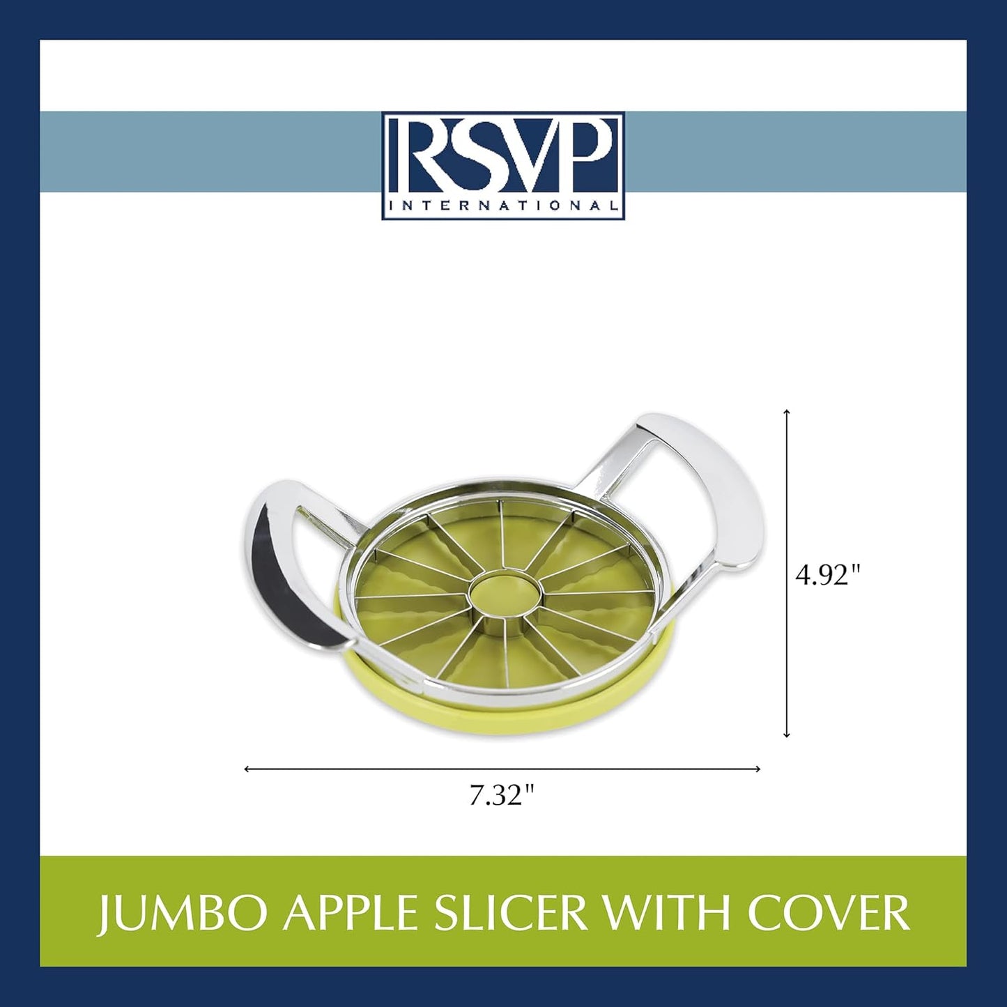 RSVP International Kitchen Tool Collection Core and Slice Apples, Jumbo Slicer, 7.32x4.92", Stainless Steel with Lid