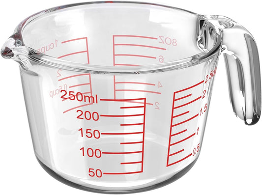 1 Cup Glass Measuring Cups,Clear Borosilicate Glass Liquid Measuring Cup for Kitchen & Baking Microwave Oven Dishwasher Safe Measuring Cups,8 oz/250ml Glass Measuring Cup