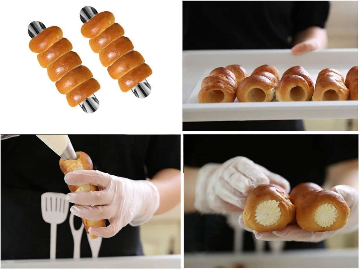 Non-stick Cream Cannoli Tubes, FantasyDay 12 Pcs Stainless Steel Baking Cones Pastry Roll Horn Croissant Mold Cannoli Shells with 1 Clean Brush - Pastry Baking Set for Christmas Cake Anniversary Party