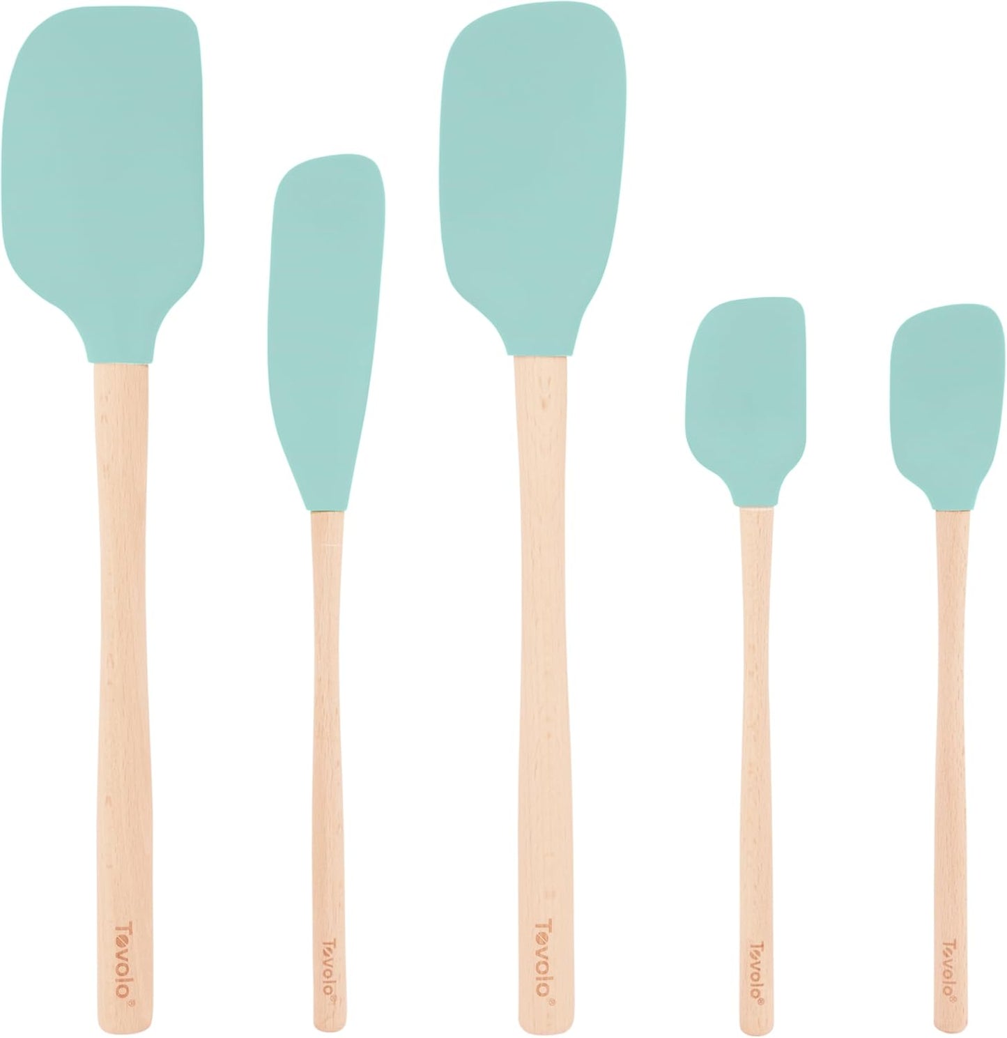 Tovolo Silicone Spatula with Wooden Handle Set of 5 Piece Silicone Kitchen Utensil Set Spoonula Jar Scraper Mini Spatula and Spoonula for Cooking Baking Mixing Folding Black Cookware Set