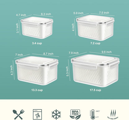 12 Pieces Fruit Storage Containers For Fridge, 6 Pack BPA-Free Fresh Food Containers with Removable Colanders and Airtight Lids, Fresh for Fruit Berry Produce Vegetable, Dishwasher & Microwave Safe