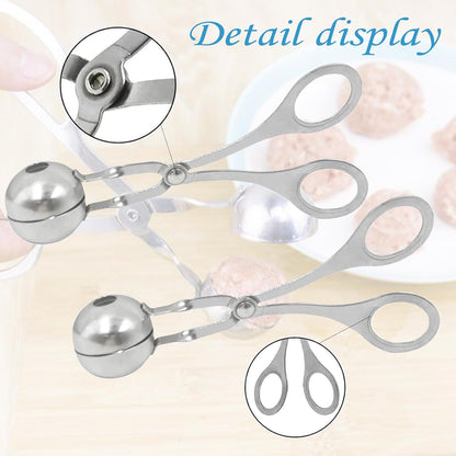 2 Pack Stainless Steel Meat Baller Ball Maker Meatball Scoop None-Stick Baller Tongs Meat Ball Maker Mold Cake Pop,Ice Tongs,Cookie Dough Scoop for Kitchen Cooking