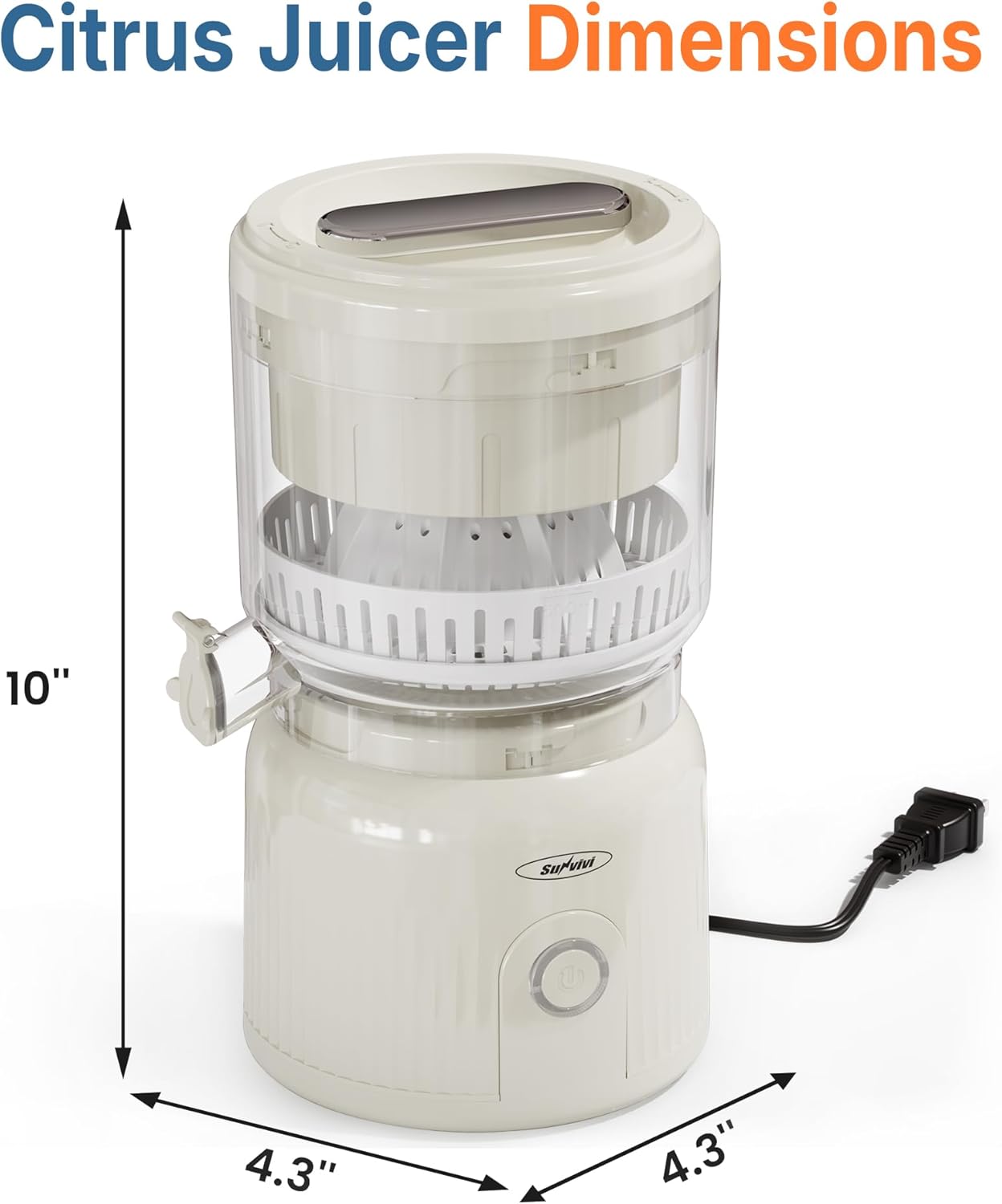 Sunvivi Electric Citrus Juicer, 90W Automatic Juice Squeezer with High-Speed 15,000 RPM, Ideal for Orange, Lemon, and Soft Fruits, Compact and Easy to Clean, Includes Cleaning Brush, White