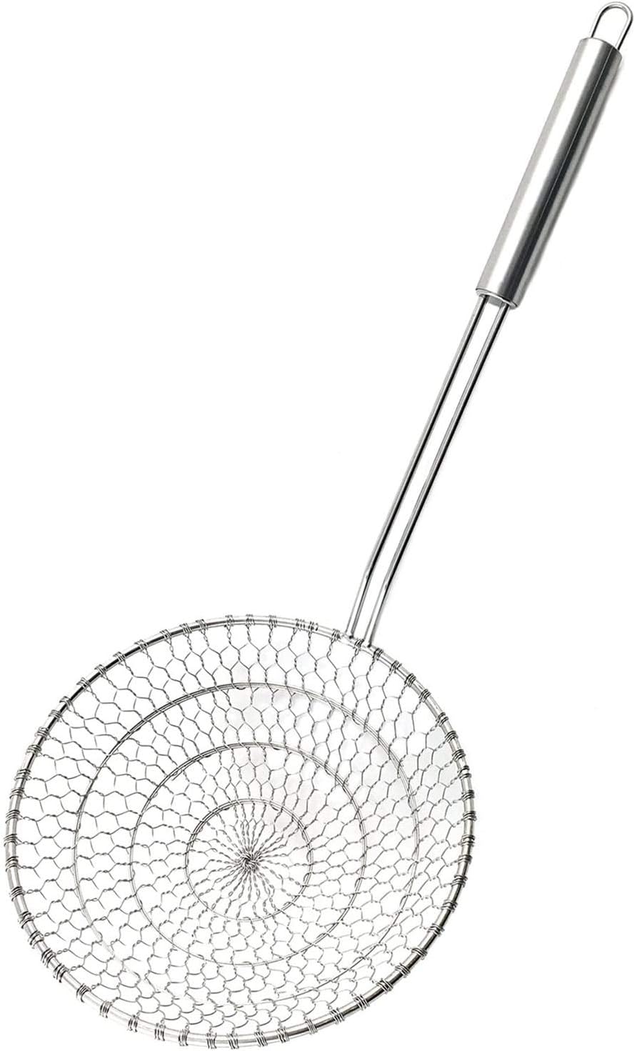 Best Utensils Asian Kitchen Stainless Steel Spider Strainer Professional Wire Skimmer with Spiral Mesh (7-Inch Strainer Basket)