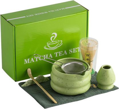 7Pcs Japanese Matcha Tea Set, Matcha Kit with Matcha Bowl (with Pouring Spout), Matcha Whisk, Whisk Holder, Strainer - Elegant Matcha Set for Gifting and Personal Use, Gift Box Packaging