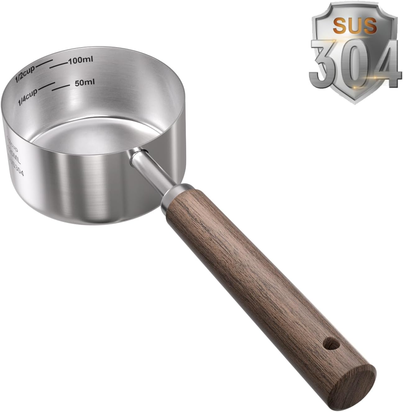 Food Scoop Measuring Cup - 1/4 Cup (4 Tablespoon | 2 Oz. | 60 mL),304 stainless steels,Black walnut long handle