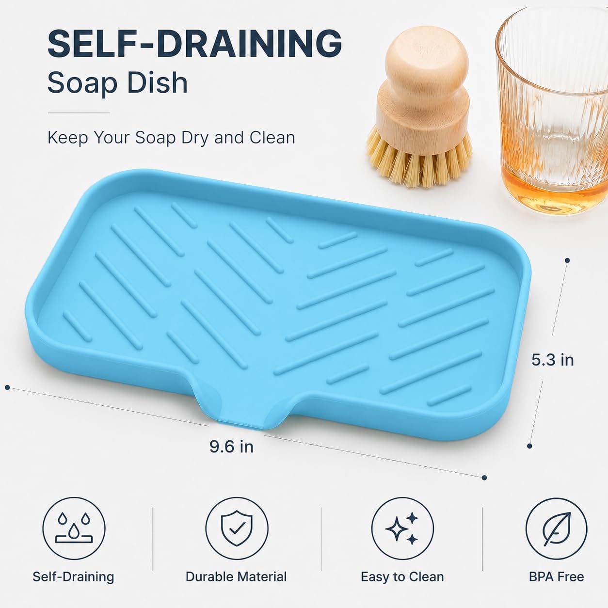 MicoYang Silicone Soap Dish with Drain Spout, Self-Draining Sink Organizer Tray for Bathroom and Kitchen, Sponges, Dispensers and Soap Holder, Non-Slip and Dishwasher Safe, Black (Compact, 4.9"×3.2")