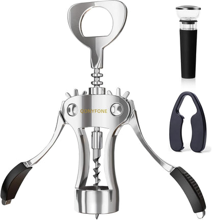Wing Corkscrew Wine Opener, Premium Zinc Alloy Manual Bottle Opener, Heavy Duty Multifunctional Tool for Kitchen, Bar, Restaurant & Waiters (Silver)