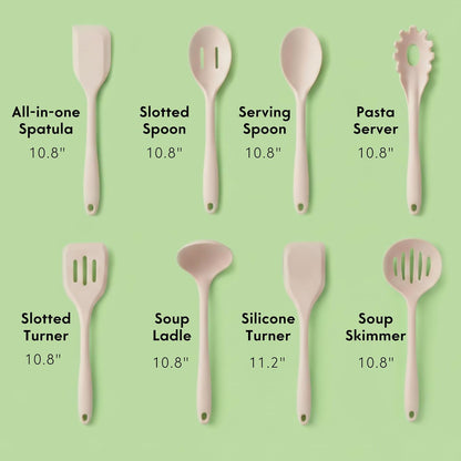 Non-Toxic Platinum Silicone Kitchen Utensil Set of 2 – Non-Scratch Cooking Spoon & Spatula, 100% Plastic Free, Stainless Steel Core, Heat Resistant 500°F, Beige