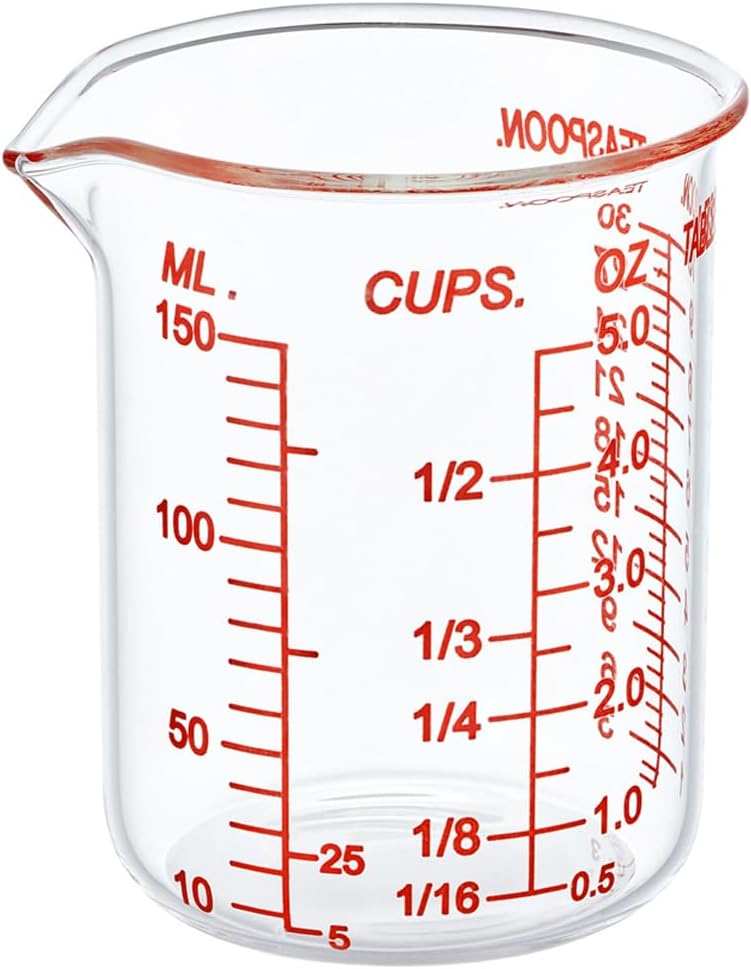 High Borosilicate Glass Measuring Cup-V-Shaped Spout，Glass Measuring Beaker for Kitchen or Restaurant, Easy to Read, 60 ML (2 Oz)-Pack of 2