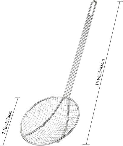2PCS Fryer Scoop Skimmer Spoon Strainer Spoon Kitchen Spider Frying Spoon Strainer and Utensil for Deep Fryer with Basket, Deep Fryer Cooking, Wok Fry Ladle Spoons with Handle, Asian Spatula Utensils