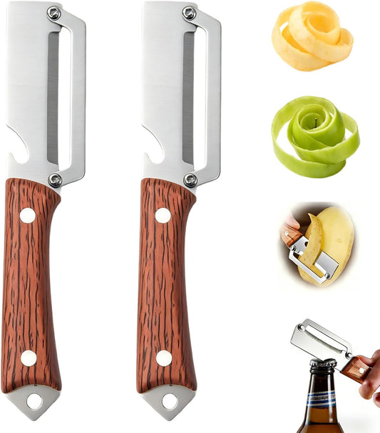 2026 New Upgrade Multifunctional Stainless Steel Vegetable Peeler with Built-In Bottle Opener Kitchen Gadget for Peeling Potato, Carrot, Pumpkin, and Fruit (2pcs)