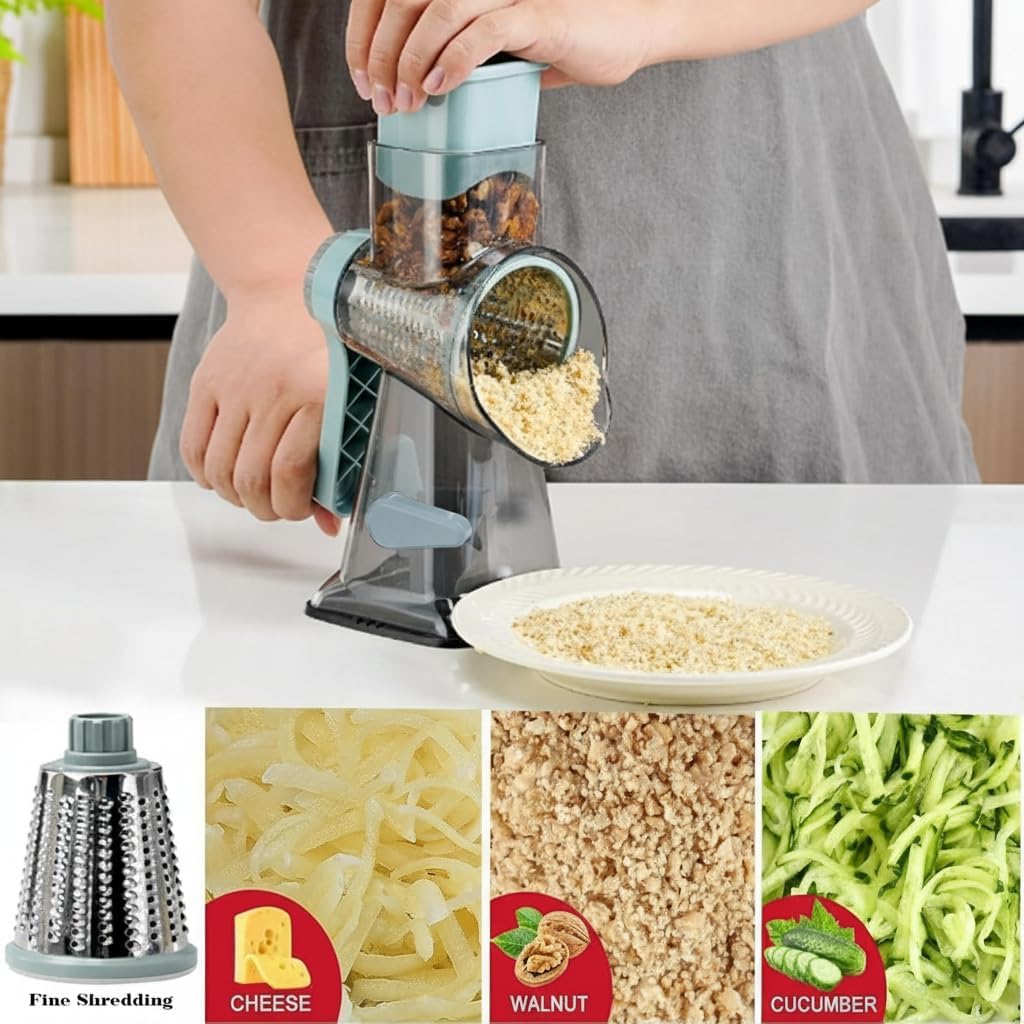 YOUCZON Rotary Cheese Grater Multi-Purpose Stainless Steel Cheese Shredder - Cheese Grater With Handle Effortless Grating of Carrots, Potatoes, Vegetables, and Fruits (Red)