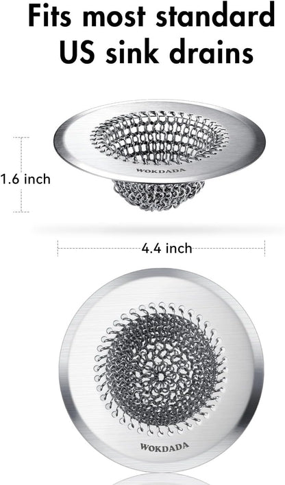 Revolutionary Kitchen Sink Drain Strainer/Patented Reversible Chain Mesh, Effortless Cleaning & Debris Catcher, Large Capacity, Anti-Clog, 304 Stainless Steel & Rust-Proof/Handmade