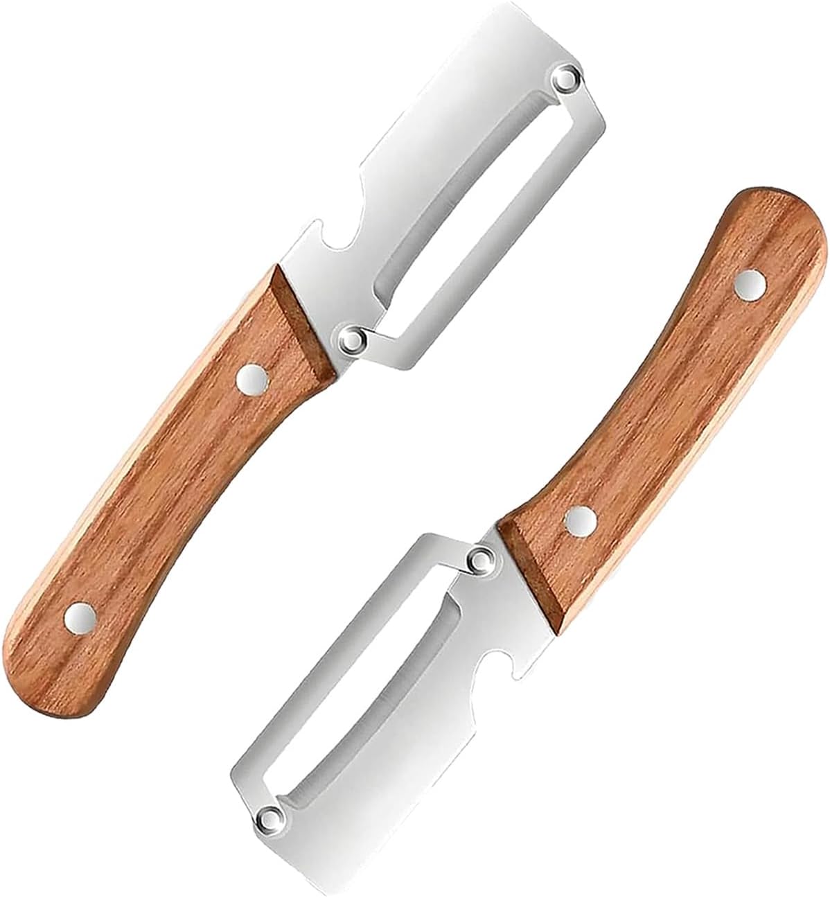 2-in-1 Multifunctional Vegetable Peeler with Wooden Handle & Stainless Steel Blade, Multifunctional Vegetable Peeler, Built-in Bottle Opener, Fruit & Vegetable Kitchen Peeling Tool (2Pcs)