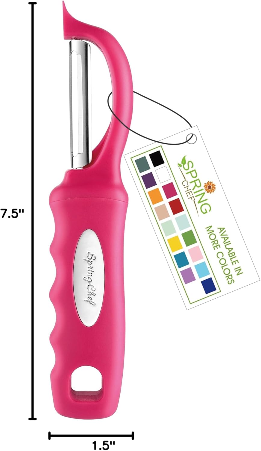 Spring Chef Premium Swivel Vegetable Peeler, Soft Grip Handle and Ultra Sharp Stainless Steel Blades - Perfect Kitchen Peeler For Veggie, Fruit, Potato, Carrot, Apple - Pink Lemonade
