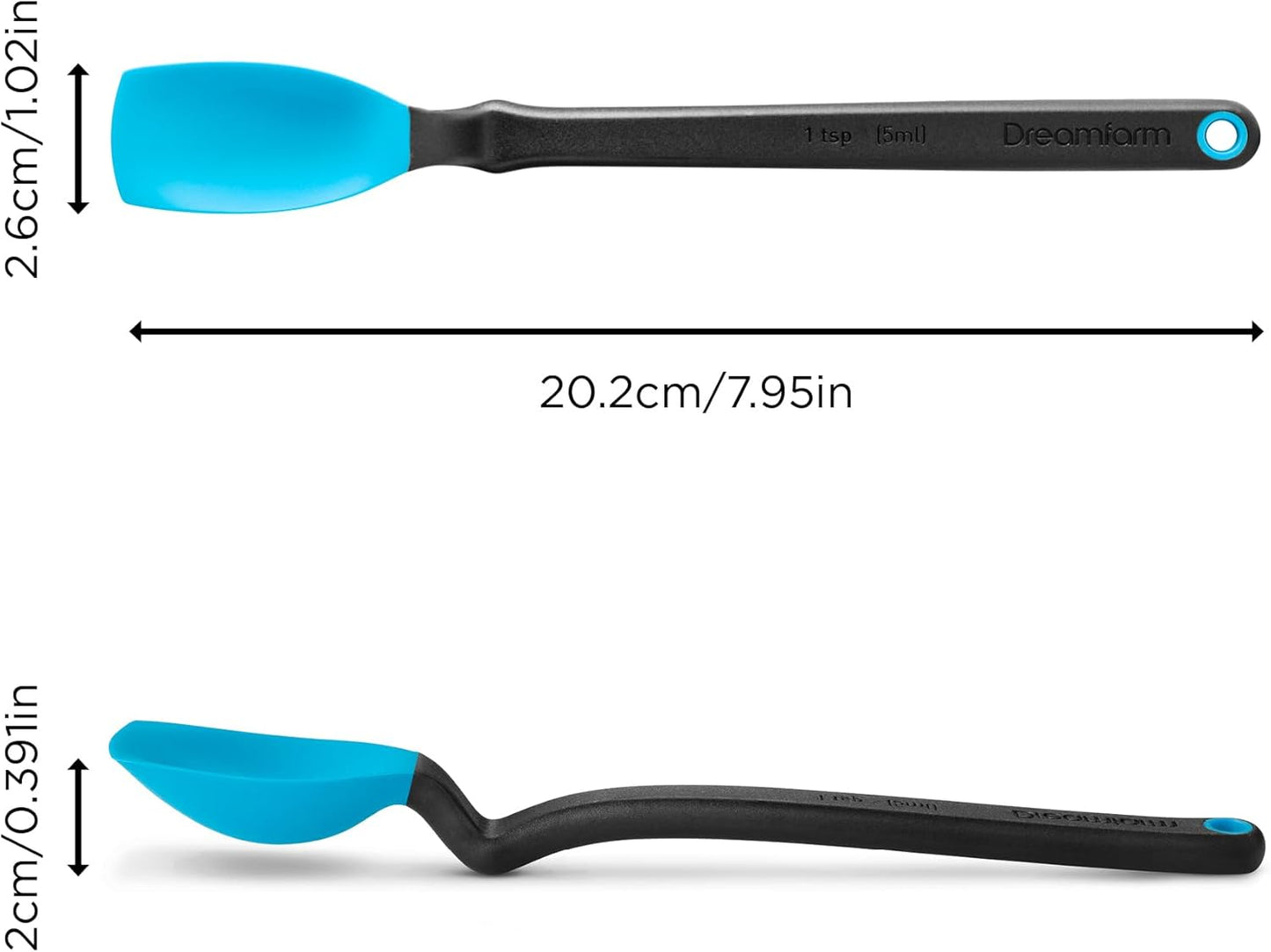 Dreamfarm Mini Supoon Non-Stick Sit-Up Silicone Scraping Cooking Spoon, Jar Scraper Measures 5ml Tsp - 8" Yellow