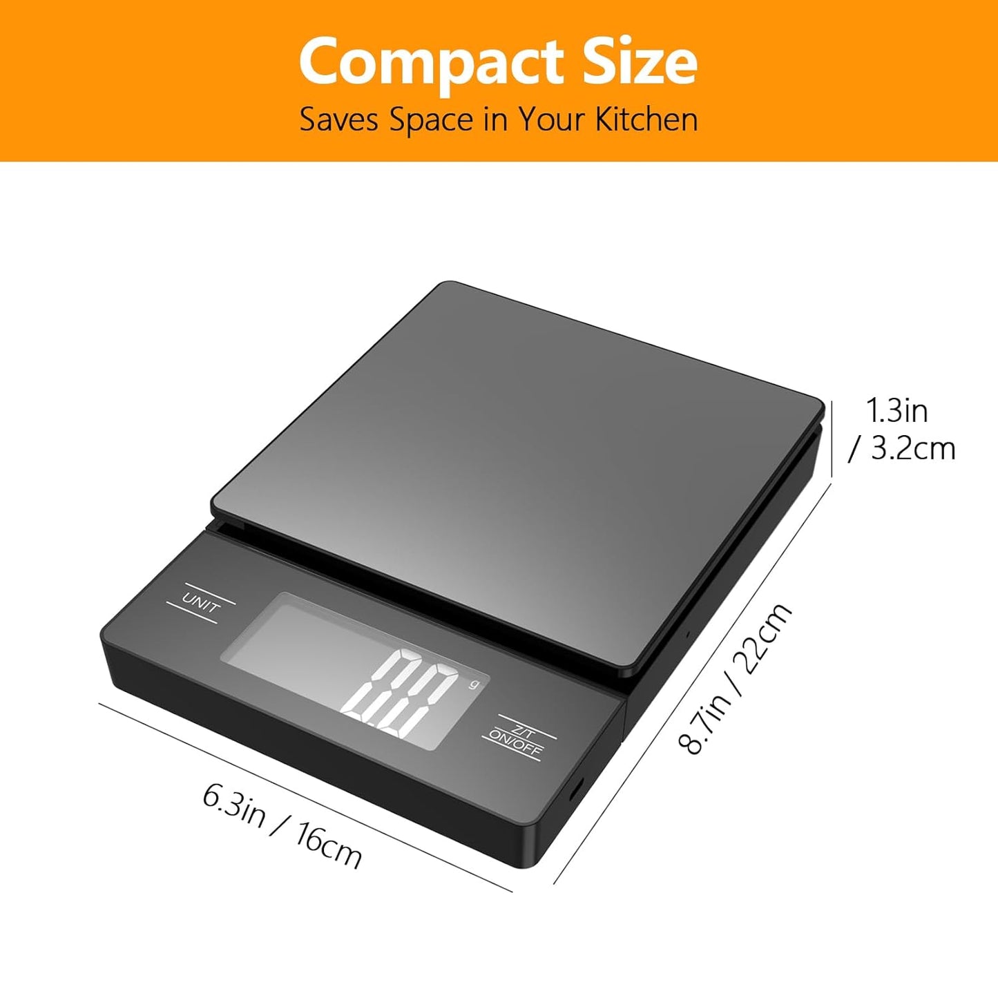 Kitchen Scale with Detachable Display Wireless Stainless Steel Digital Food Scale, 11lb/5kg, 1g Precision, Backlit LCD, Tare Function for Baking, Coffee Brewing & Cooking, Metallic/Black