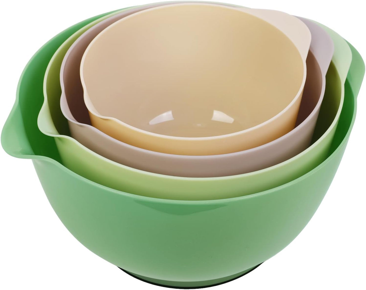 BoxedHome Green Ombre Nesting Plastic Mixing Bowl Set With Pour Spout, Microwave and Dishwasher Safe, BPA free Non-Slip Base, Set of 4 Size 1.7, 2.5, 3.5 and 4.5qt, Great for Prepping, Baking, Cooking