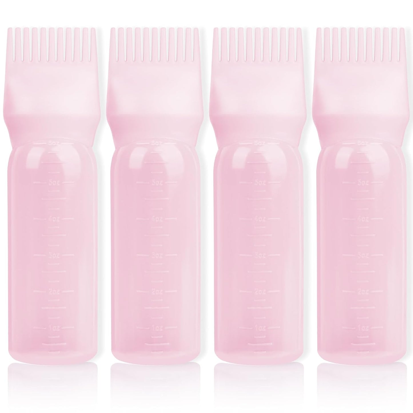 2Pack Root Comb Applicator Bottle - 6 Oz Hair Oil Applicator, Dye Bottle Tools with Oil Dispenser & Root Comb Brush - Pink