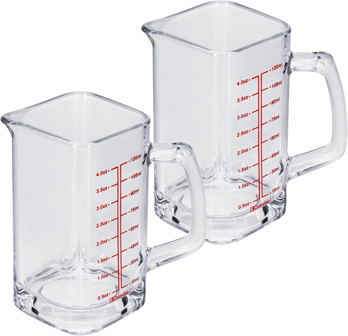 1Pc Shot Glass Measuring Cup, 4 OZ Espresso Shot Cups with Handle and V-Shaped Spout, Small Glass Measuring Cup with Thick Bottom for Baking Cocktail and Coffee (1, Red)